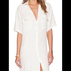 Frame Denim Size Small Ivory Cream Off White Shirt Dress with Pockets